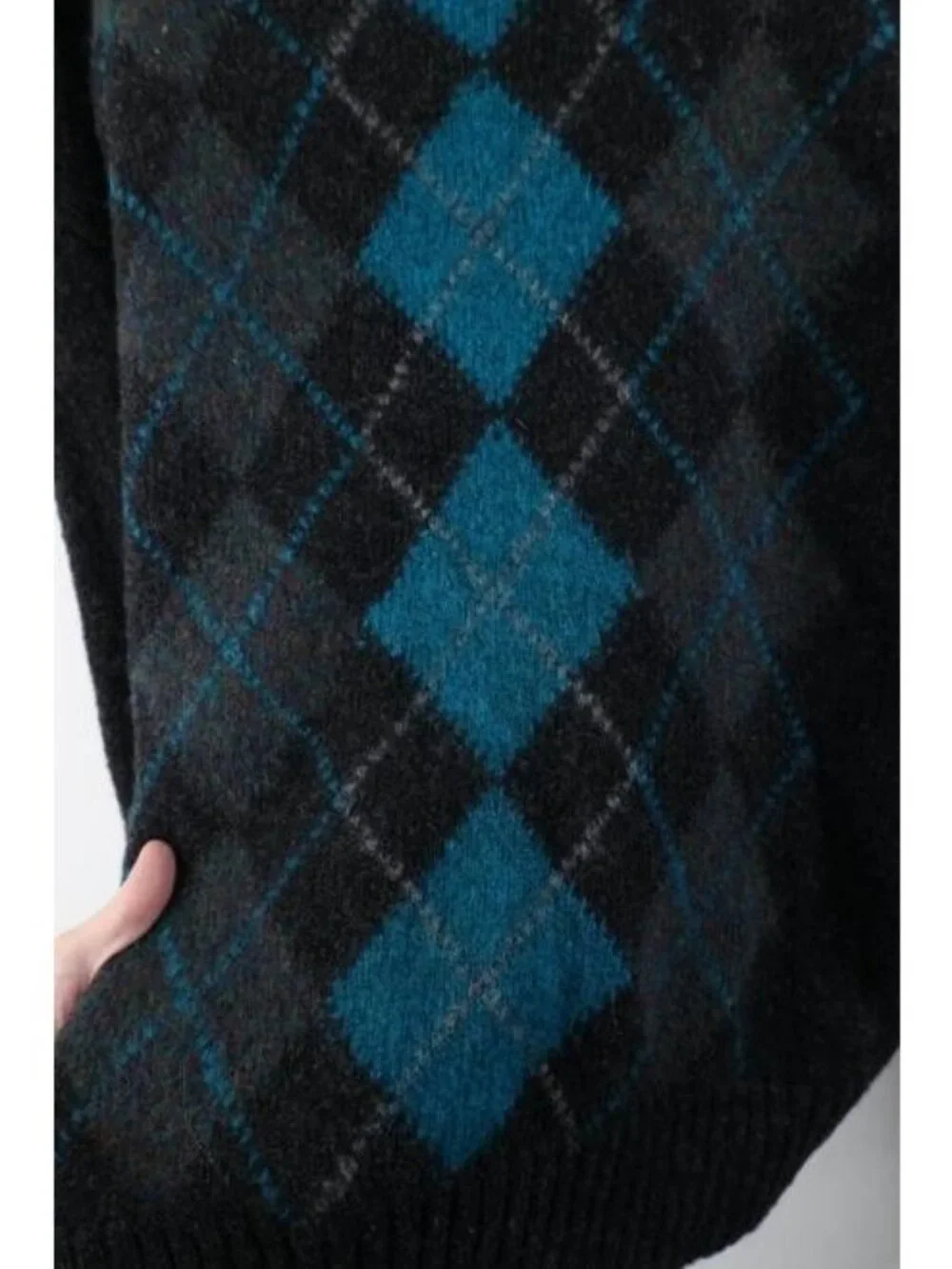 Vintage 90s Streetwear Womens Large Shetland Wool Knit Argyle Diamond Sweater